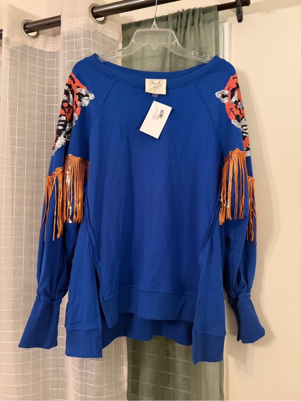 Fantastic Fawn Royal Blue Crewneck Sweatshirt with Orange Tiger Detail